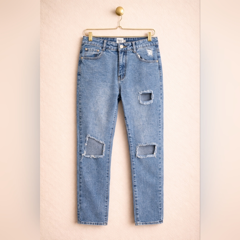 Princess Polly Light Blue Distressed Straight Leg Jeans